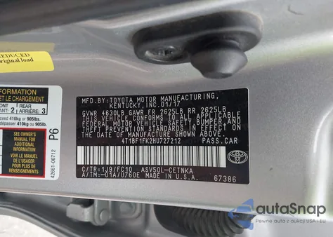 2017 Toyota Camry Le из США, поврежденный, VIN 4T1BF1FK2HU727212